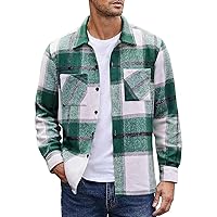 Men's Sherpa Lined Cotton Flannel Shirt Jacket Plaid Button Up Jacket Coat for Men with Pocket
