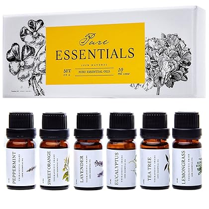 Essential Oils by Pure Essentials 100% Pure Oils kit- Top 6 Aromatherapy Oils Gift Set-6 Pack, 10ML(Eucalyptus, Lavender, Lemon Grass, Orange, Peppermint, Tea Tree)