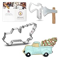 Mom, We Got A Tree! Cookie Cutter Set - 2 Pieces - 5 in Truck with Tree, 2.25 in Axe - Foose Cookie Cutters - US Tin Plated Steel HS0413