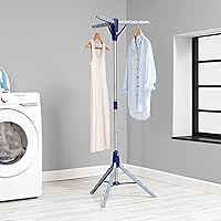 Honey-Can-Do Collapsible Tripod Clothes Drying Steel Rack, Blue DRY-09866, Portable, Collapsible, Chrome