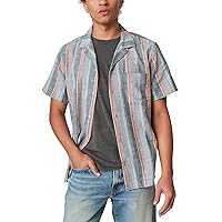 Lucky Brand Men's Short Sleeve Striped Camp Collar Shirt