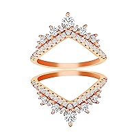 Uloveido 925 Sterling Silver Round CZ Crown Wedding Engagement Ring Guard Enhancer 2pcs V-shape Stack Rings Set Y1027