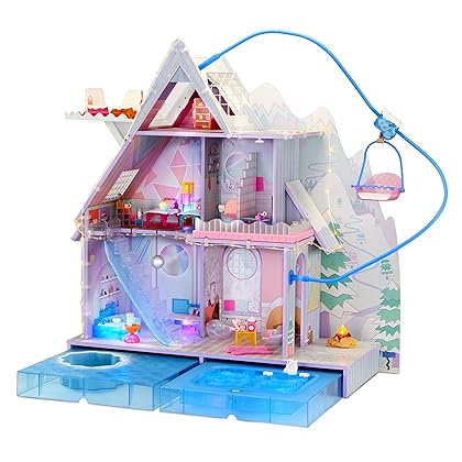 LOL Surprise OMG Winter Chill Cabin Wooden Doll House Playset with 95+ Surprises - Exclusive Colorful Dollhouse with Hot Tub, Real Ice Skating Rink, and Ski Lift - Great Gift for Girls Age 5-11 Years