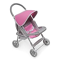 Badger Basket Toy Folding Pretend Play Single Doll Stroller with Canopy for 18 inch Dolls - Gray/Pink