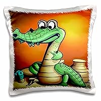 3dRose Cute Funny Alligator Making Pottery with Clay and Throwing... - Pillow Cases (pc-385321-1)
