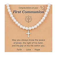 UPROMI Baptism/First Communion Gifts for Girls Pearl Cross Necklace