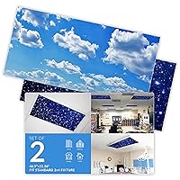 OCTO LIGHTS Fluorescent Light Covers for Classroom Office - Eliminate Harsh Glare Causing Eyestrain and Headaches. Office & Classroom Decorations Cloud + Astronomy 2 Pack