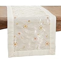 SARO LIFESTYLE Embroidered and Sequined Design Table Runner, Ivory, 16