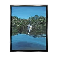 Stupell Industries Boat on Sea Ripples Black Framed Floater Canvas Wall Art Design by Georgie Harrison