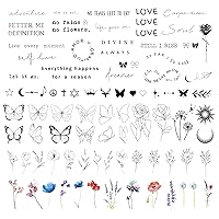 Realistic Temporary Tattoo - 86 Sheets Tiny Small Fake Tattoos, 24 Pcs Inspirational Quotes Words Fake Tattoo, 62 Pcs Long Lasting Wild Flower Floral Bouquet Leaf Adult Fake Tattoos Stickers