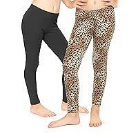 Girl's 2 Pack Cotton Footless Leggings | Stretchy | Size 2-14 | Made in USA