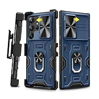 Caka Compatible for Galaxy S23 Ultra Case with Stand & Slide Camera Lens Cover & Belt Clip Holster & Ring Holder Magnetic Heavy Duty Case for Samsung Galaxy S23 Ultra 6.8 inch 2023 - Blue