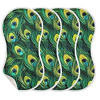 Peacock Feather Burp Cloths for Baby Boys Girls 4 Pack Burping Cloth, Burp Clothes, Newborn Towel, Milk Spit Up Rags,Burpy Cloth 202a8679