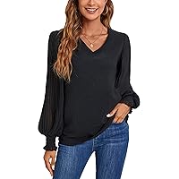 Blooming Jelly Womens Dressy Casual Blouses Long Lantern Sleeve Chiffon Business Tops V Neck Fall Work Shirt