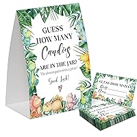 Dinosaur Guess How Many Candies Are in the Jar Game for Baby Shower, Pack of One 5x7 Sign and 50 Guessing Cards, Greenery Baby Shower Decoration, Gender Neutral Party Supplies - GC07