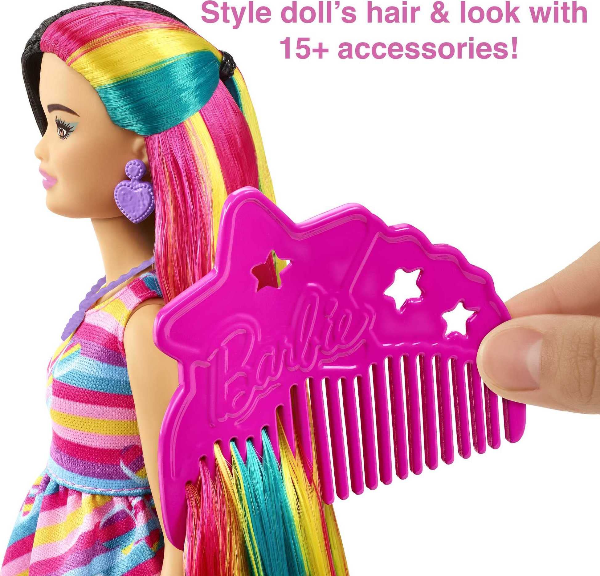 Barbie Totally Hair Doll, Heart-Themed with 8.5-Inch Fantasy Hair & 15 Styling Accessories (8 with Color-Change Feature)