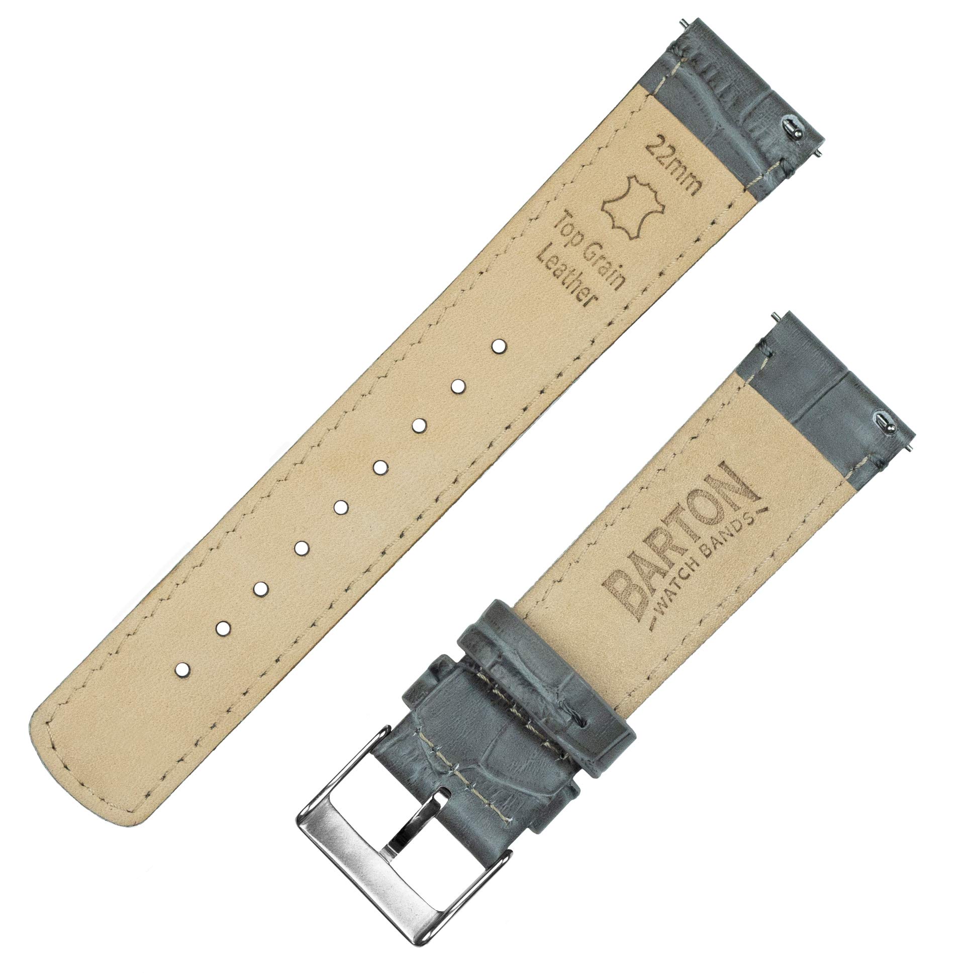 15mm Smoke Grey - BARTON Alligator Grain - Quick Release Leather Watch Bands