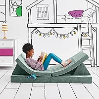 Kids and Toddler Play Couch, Convertible Folding Sofa, Durable Foam Modular Design, Green Meadows.