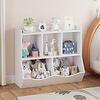 IDEALHOUSE Multi Layer Toy Bookshelf and Bookcase for Boys and Girls, Shelf with Cubby Organizer Cabinet for Storage, for Children Bedroom Playroom Hallway Kindergarten School (White)