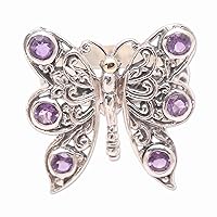 NOVICA Artisan Handmade Amethyst Cocktail Ring .925 Sterling Silver Butterfly Indonesia Animal Themed Gemstone Birthstone Bug Butterflybutterfly 'Purple Monarch'
