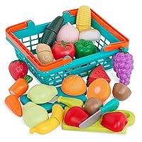 Play Food Toys For Kids – Food Set With Cutting Boards And Accessories – Farmers Market Produce Basket- Toddler Pretend Fruit- Farmers Market Produce Basket- 2 years + (37 Pcs)