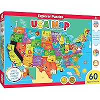 MasterPieces 60 Piece Educational Jigsaw Puzzle for Kids - USA Map State Shaped - 16.5