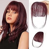 NAYOO Clip in Bangs - 100% Human Hair Wispy Bangs Clip in Hair Extensions, Red Air Bangs Fringe with Temples Hairpieces for Women Curved Bangs for Daily Wear