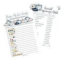 Blue Little Pumpkin Baby Shower Party Games - Animal Pregnancy and Emoji Picture Guessing Game (2 Game Bundle) - 20 Dual Sided Cards