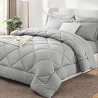 CozyLux Queen Bed in a Bag 7-Pieces Comforter Set with Sheets Light Grey All Season Bedding Sets with Comforter, Pillow Shams, Flat Sheet, Fitted Sheet and Pillowcases