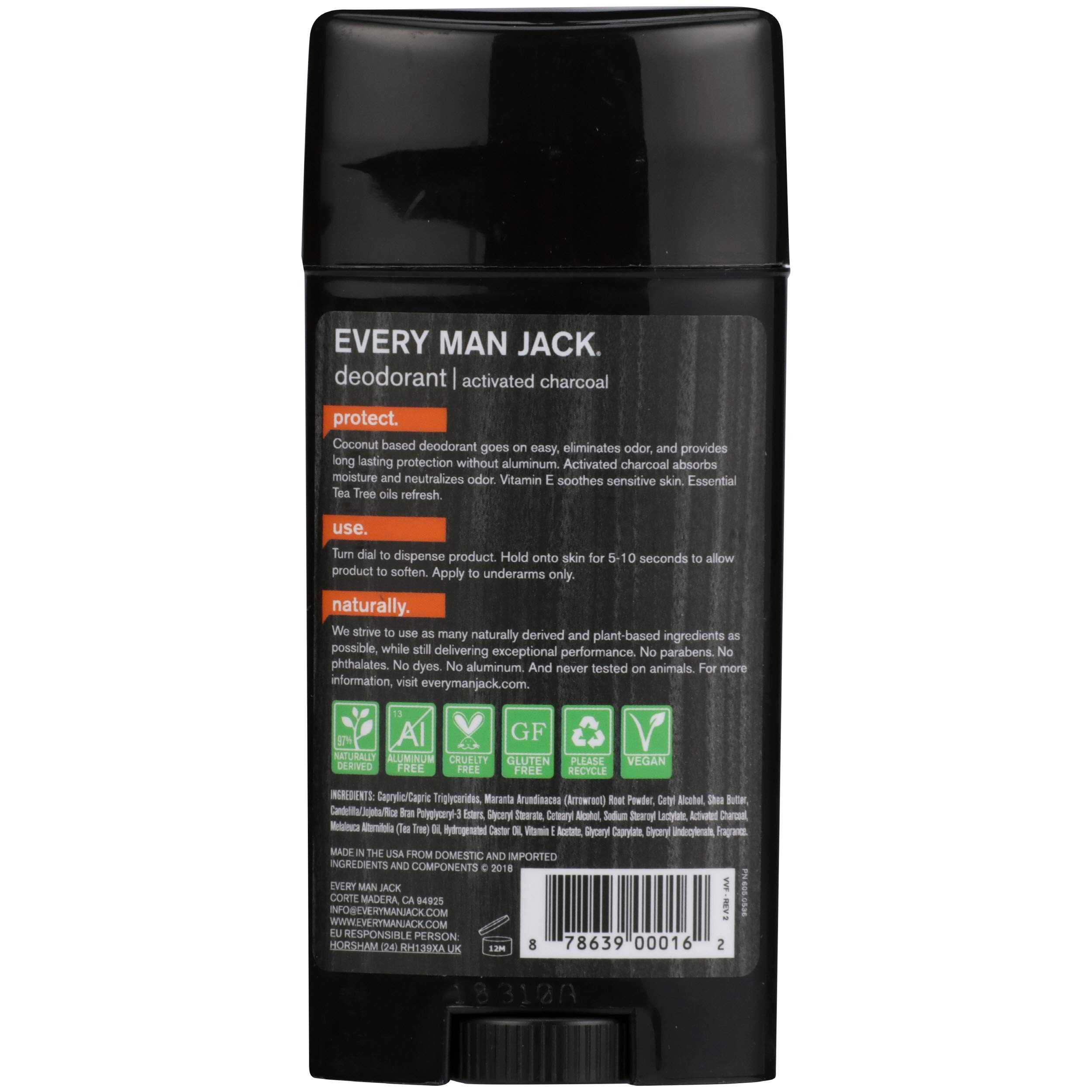 Everyman Jack Deodorant Activated Charcoal, Tea Tree, 2.7 Ounce