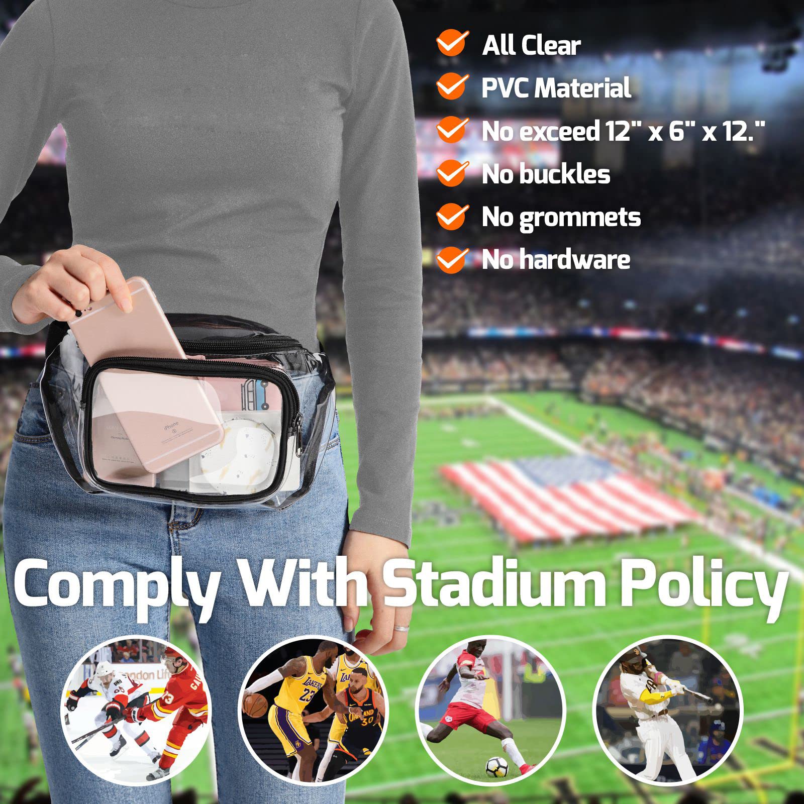 Veckle Clear Fanny Pack Stadium Approved, Bundle Sale