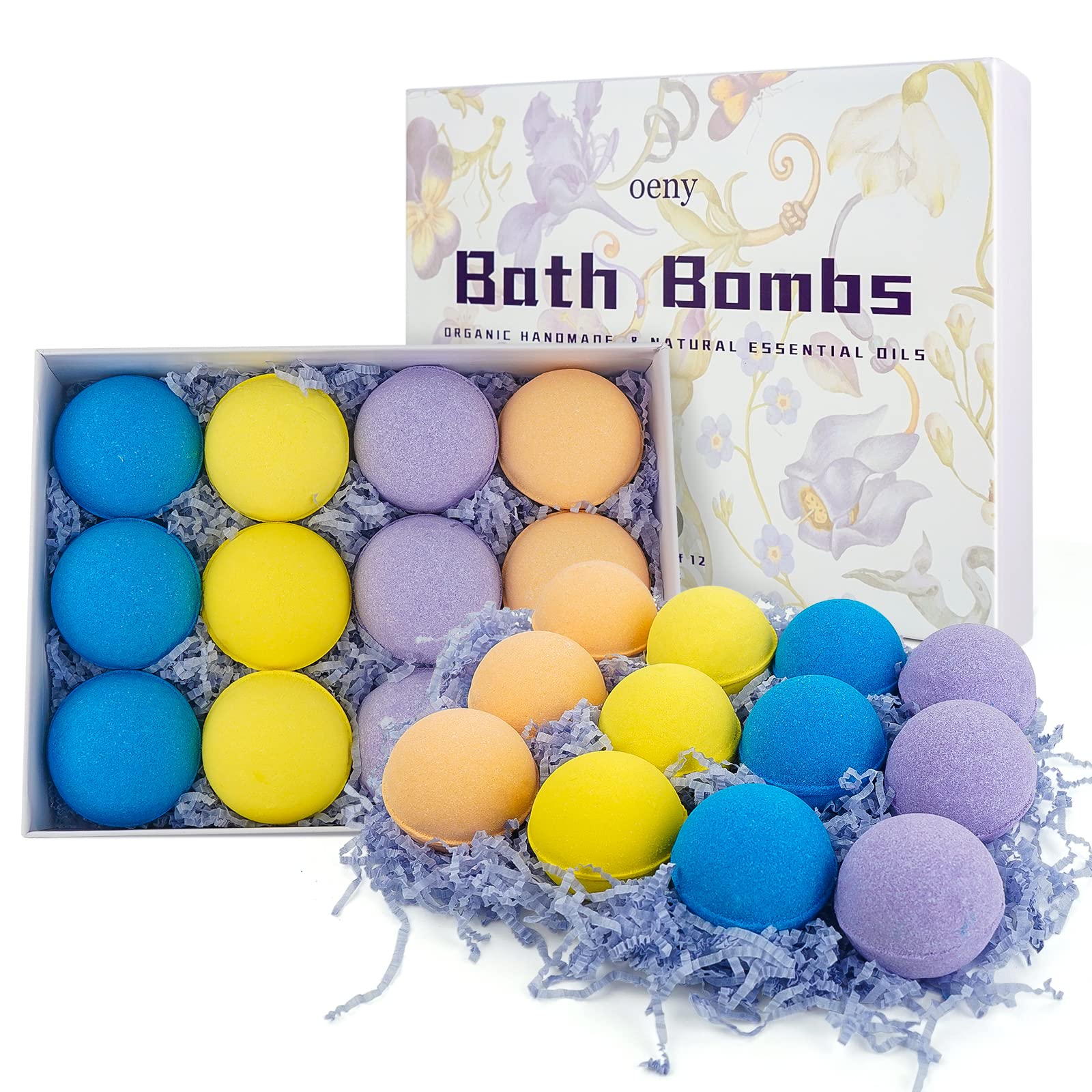 oeny Bath Bombs Gift Set, 12 Organic Bath Bombs for Women Girls Kids - Handmade Luxurious Colorful Bathbombs with Shea Butter Spa Shower Moisturizing Gift for Birthday Valentine’s Day Christmas