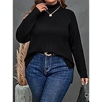 Women's Plus Size Casual Warm Sweater Plus Turtleneck Raglan Sleeve Sweater Charming Mystery Special Beautiful (Color : Black, Size : X-Large)