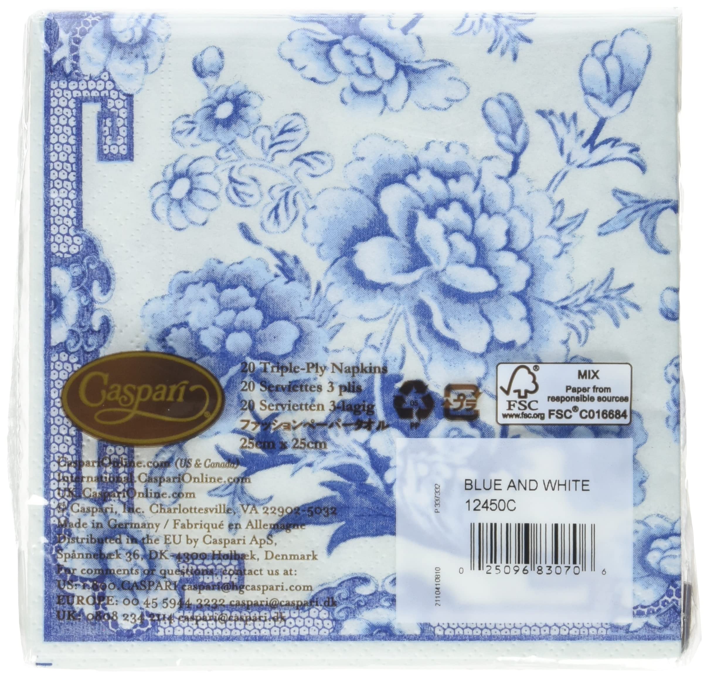 Entertaining with Caspari Cocktail Napkin, Blue and White, 20-Pack