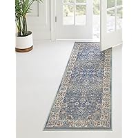 Unique Loom Whitney Collection Traditional Border Area Rug (2' 0 x 8' 0 Runner, French Blue)
