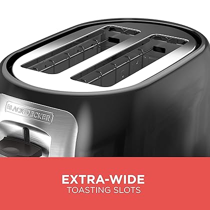 BLACK+DECKER 2-Slice Toaster, TR1278B, Extra Wide Slots, 7 Shade Settings, 850 Watts, Frozen and Bagel Buttons
