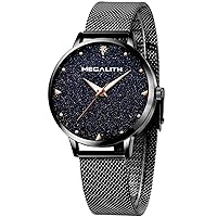 MEGALITH Watches for Women Black Stainless Steel Waterproof Mesh Band Analog Quartz Wrist Watch Creative Starry Sky Womens Watches