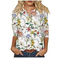 Summer Tops 3/4 Sleeve for Women 2024 Shirts for Women Plus Size Women Three Quarter Sleeve Tops Dressy Tunic Tops Women's Cotton Tees Womens Plus Blouses Yellow L