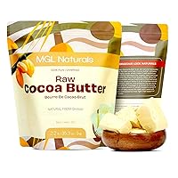 Organic Cocoa Butter 2.2 lb, 100% Pure, Unrefined and Raw. Use alone or for DIY whipped butters, creams, soaps, lotions. Nourish and moisturize skin. For stretch marks