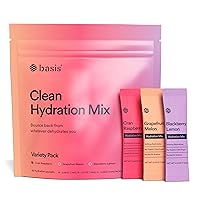 Basis Hydration Low Sugar Powder Packets, Electrolyte Mix, Keto-Friendly, Pregnancy Dehydration Relief - for Workout Travel Sports (Variety Pack, 30 Sticks)