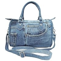 Upcycling Classic Blue Denim Jeans Pants Doctor Style Top-Handle Adjustable Shoulder Crossbody Women Handbag Purse LL-04 (Medium Shade)