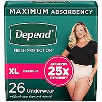 Depend Fresh Protection Adult Incontinence & Postpartum Bladder Leak Underwear for Women, Disposable, Maximum, Extra-Large, Blush, 26 Count, Packaging May Vary