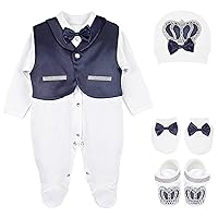Lilax Baby Boy Jewels Crown Tuxedo Outfit Layette 5 Piece Gift Set 0-3 Months