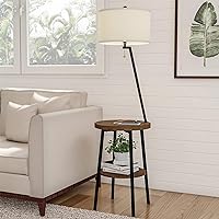 Floor Lamp End Table-Mid Century Modern Side Table with Drum Shaped Shade, LED Light Bulb Included, USB Charging Port and Storage Shelf by Lavish Home