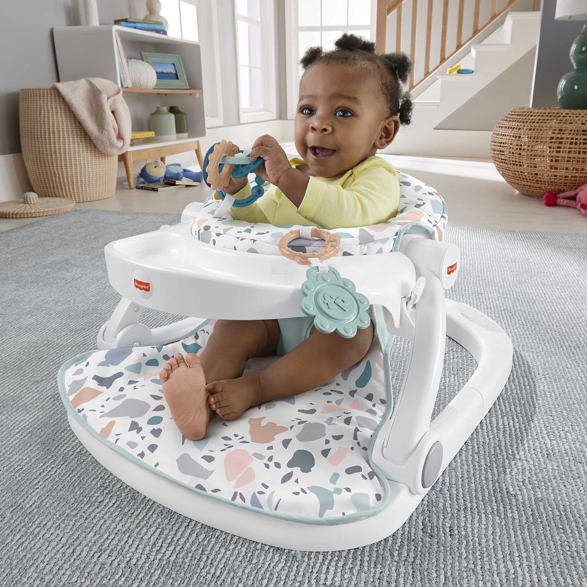 Fisher-Price Portable Baby Chair with Tray and 2 Baby Toys, Sit-Me-Up Floor Seat, Pacific Pebble