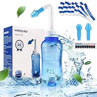 WATERPULSE Neti Pot, Sinus Rinse Nasal Wash 300ML Neti-Pot with 45 Nasal Wash Salt Packets and Sticker Thermometer，Nose Washing Cleaner Bottle Cleaner Pressure Irrigation for Adult & Kid BPA Free