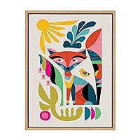 Kate and Laurel Sylvie Mid Century Modern Fox Framed Canvas Wall Art by Rachel Lee of My Dream Wall, 18x24 Natural, Modern Art for Wall