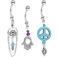 Body Candy Festival Symbolic 3 Pack Belly Rings Created with Crystal