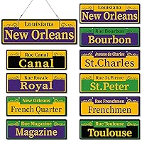 Mardi Gras Street Signs Decorations Both Sided Printed PVC New Orleans Street Sign for Mardi Gras Carnival Party decorations (12x4Inch 10PCS)