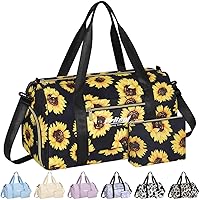 Gym Bag for Women with Shoe Compartment, Sport Gym Tote Bags Waterproof Travel Duffle Carry on Weekender Overnight Bag for Hospital Yoga Beach Maternity Mommy 20inch Sunflower
